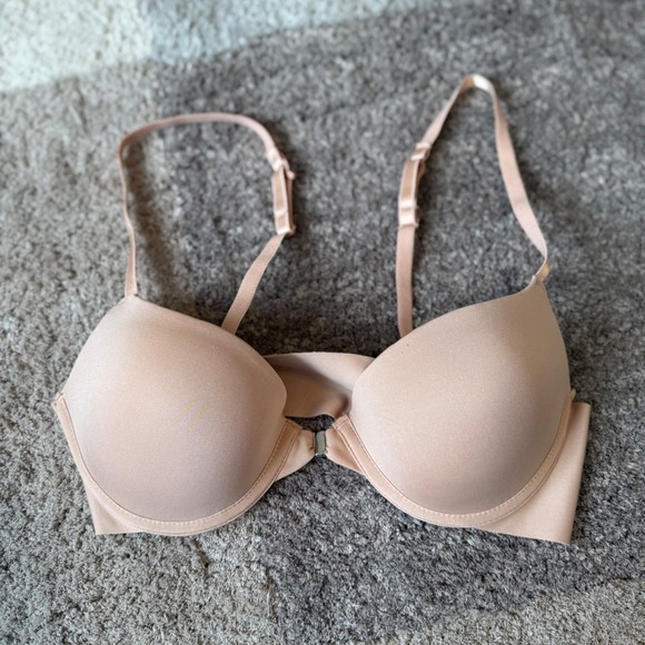 Rene Rofe 2 Demi Slight Push Up Bras 36B Front Close Lace Racerback Nude Black - Picture 4 of 9